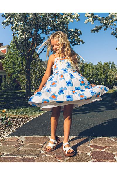Ziddy Floral Cotton Dress for Girls 'You&Me', White/Blue/Multicolour