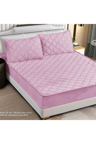 OEM Quilted bed cover and 2 velvet pillowcases 180x200cm, with elastic, topper model