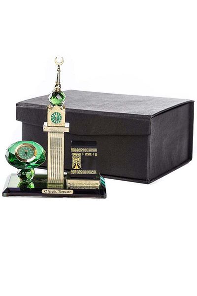 Generic Muslim Kaaba Clock Tower Glass Model for Car Ornament Home or Office Table Decoration with Clock