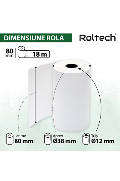 ROLTECH ROLTECH thermal paper roll, 80mm x 18m, 12mm tube, 48g, 50 rolls/box