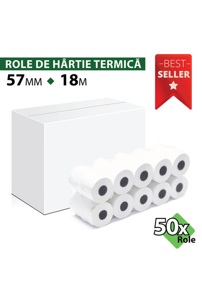 ROLTECH Rolă hârtie termică ROLTECH, 57mm x 18m, tub 12mm, 48g, 50 role/cutie