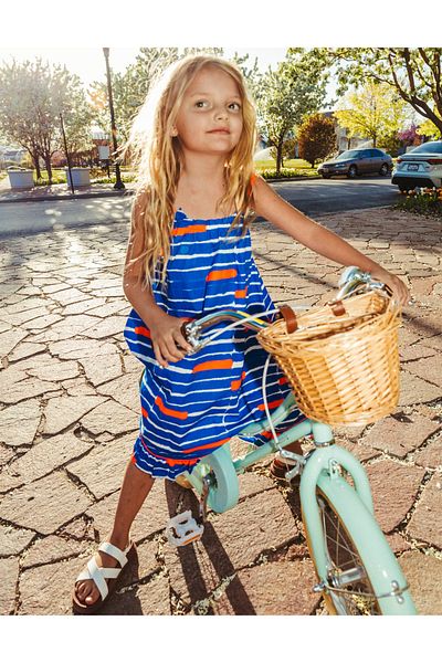Ziddy Cotton A-line Dress with Pattern for Girls 'You&Me', Blue/Coral