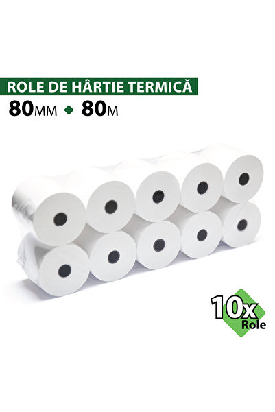 ROLTECH Rolă hârtie termică ROLTECH, 80mm x 80m, tub 12mm, 48g, 10 role/pachet