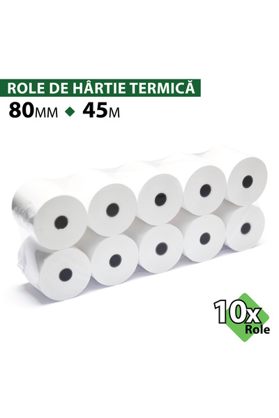 ROLTECH Rolă hârtie termică ROLTECH, 80mm x 45m, tub 12mm, 48g, 10 role/pachet