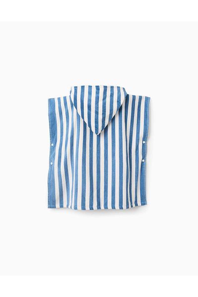 Ziddy Striped Beach Poncho with Hood for Boys, Blue/White