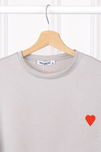 İmajButik Tricou modal cu mânecă scurtă brodat gri