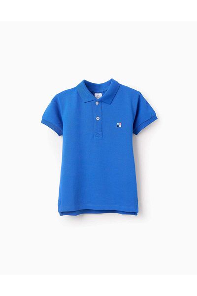 Ziddy Cotton Polo Shirt with Embroidery for Boys 'You&Me', Blue