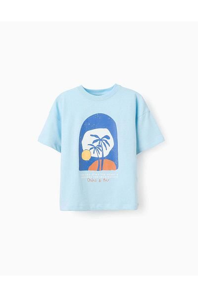 Ziddy Cotton T-shirt for Boys 'Waves & Sea', Light Blue