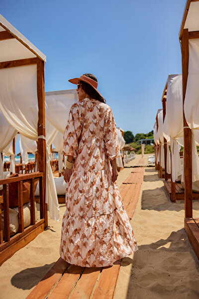 LOCCO Дамска рокля с четка, кафява