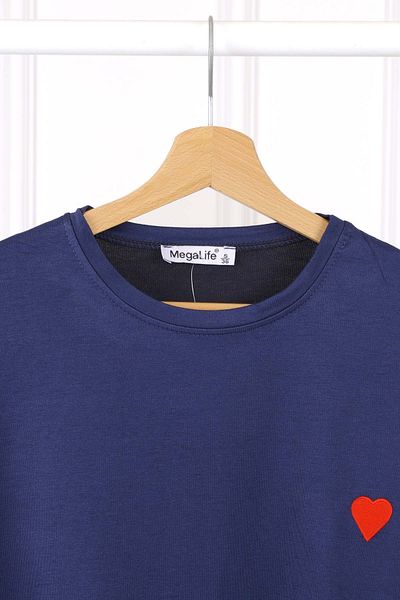 İmajButik Μπλουζάκι με κοντό μανίκι με κέντημα Navy Blue