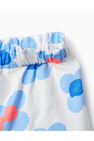 Ziddy Floral Pattern Shorts for Girls 'You&Me', White/Blue/Coral