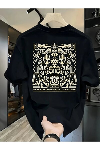 qubo sportswear & company تي شيرت qubo للجنسين من القطن المطبوع ذو رقبة دائرية وأكمام قصيرة باللون الأسود