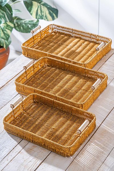 ACAR Nomad Set of 3 Rectangular Wicker Trays