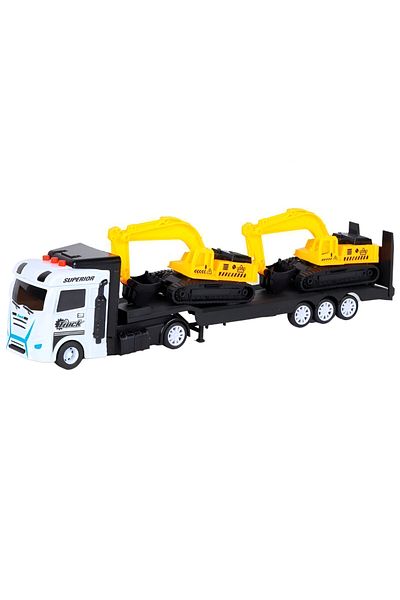 rexa Friction Transport Truck Toy with Music, Lights & 2 Mini Engineering Vehicles