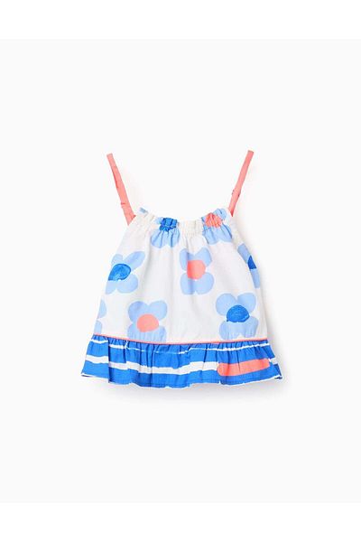 Ziddy Top Floral Motif for Girls 'You&Me', White/Blue/Coral