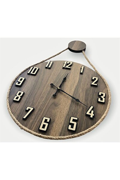 Nixar Desing Gold Renk, Halatlı Dekoratif Ahşap,saat, Duvar Saat,duvar Saati,ahşap Saat,Saat,wall Clock