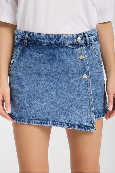Store 100% cotton high waist button shorts skirt