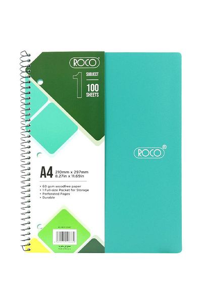 Roco Neon Green Lined Notebook A4 - 100 Sheets (200 Pages)