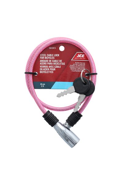 ACE Steel Cable Lock for Bicycles Pink 2ft