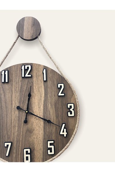 Nixar Desing Gold Renk, Halatlı Dekoratif Ahşap,saat, Duvar Saat,duvar Saati,ahşap Saat,Saat,wall Clock