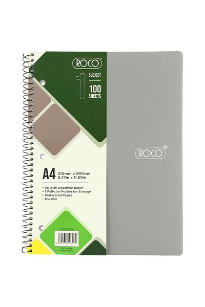 Roco Neon Light Grey Lined Notebook A4 - 100 Sheets (200 Pages)