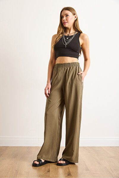 Olalook Kadın Haki Modal Beli Lastikli Cepli Dökümlü Pantolon PNT-19000353