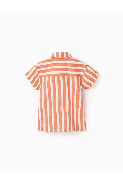 Ziddy Cotton Striped Shirt for Baby Boys, Orange/White