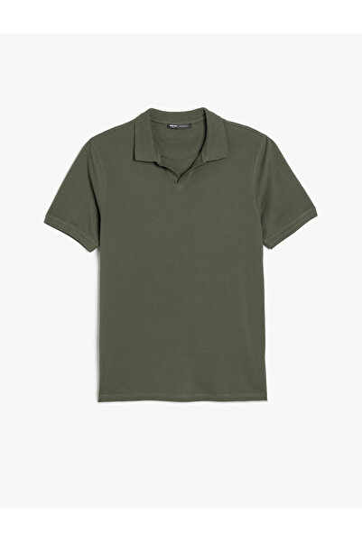Koton Kurzärmliges Polo-T-Shirt aus Baumwoll-Piqué mit normaler Passform und V-Ausschnitt