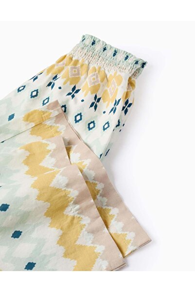 Ziddy Wide Leg Ethnic Pattern Trousers for Girls, Multicolour