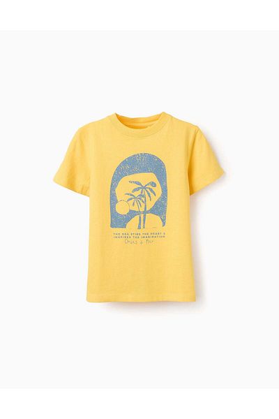 Ziddy Cotton T-shirt for Boys 'Waves & Sea', Yellow