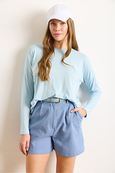 Olalook Bluză de damă, albastru bebeluș, cu decolteu, liliac, din viscoză BLZ-19002588