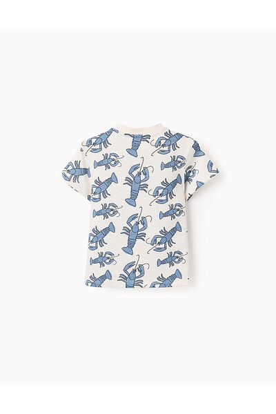 Ziddy T-shirt with Motif for Baby Boys 'Lobster', White/Blue