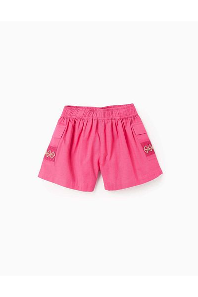 Ziddy Cotton and Linen Shorts with Beads for Girls, Pink