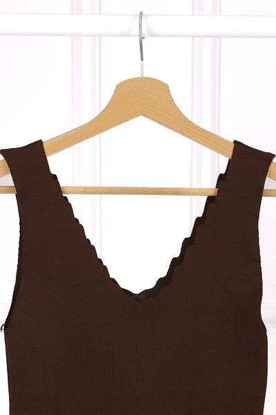 İmajButik Καφέ Mercerized μπλούζα με λαιμόκοψη V