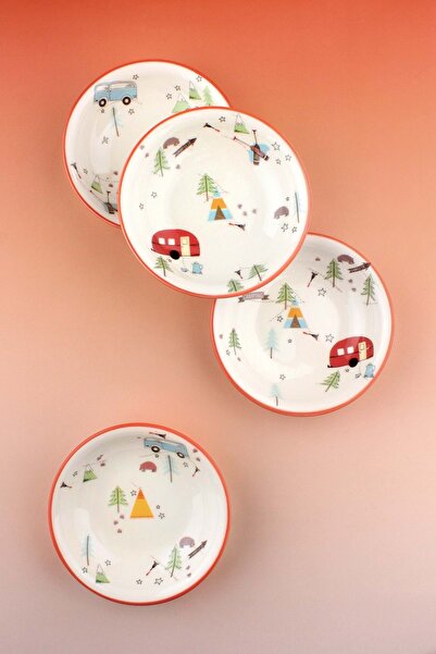 Bursa Porselen Dekor أورانج للتخييم 4 قطع وعاء بسكويت بورسلين