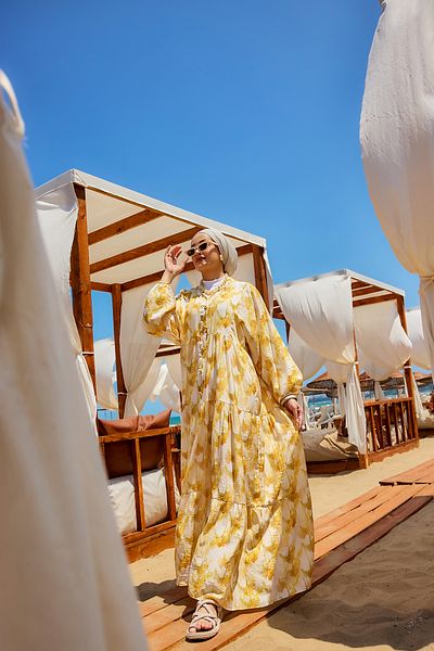 LOCCO Rochie de damă cu model perie galbenă