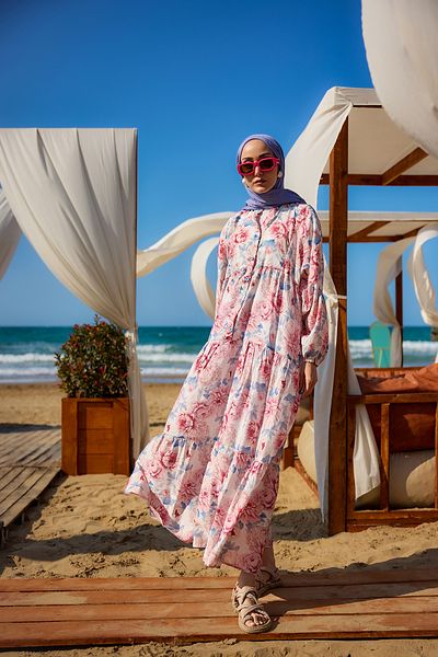 LOCCO Rochie de damă cu model bujor albastru