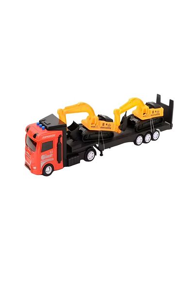rexa Friction Transport Truck Toy with Music, Lights & 2 Mini Engineering Vehicles