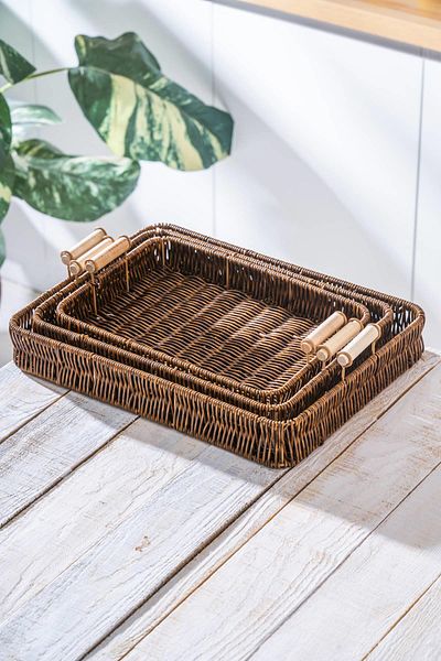 ACAR Nomad Set of 3 Rectangular Wicker Trays