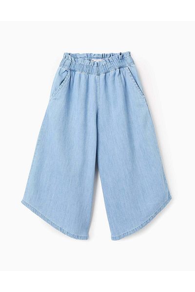 Ziddy Denim Paperbag Trousers for Girls 'Wide Leg', Light Blue