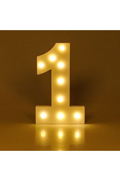 OEM Wooden Decoration, Number 1, LED 9 Bulbs, White, 18x2x30cm