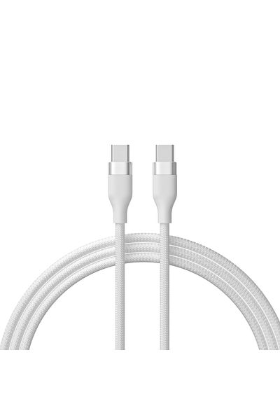 EKR 100W Braided USB-C to USB-C Fast Charging Cable with Emark Chip, 2m – White