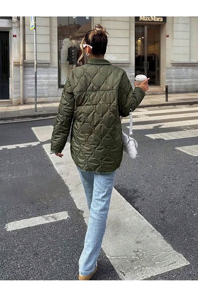 SERBA Cooked Pattern Collar Ribbaned Wide Fit Quilted Coat
