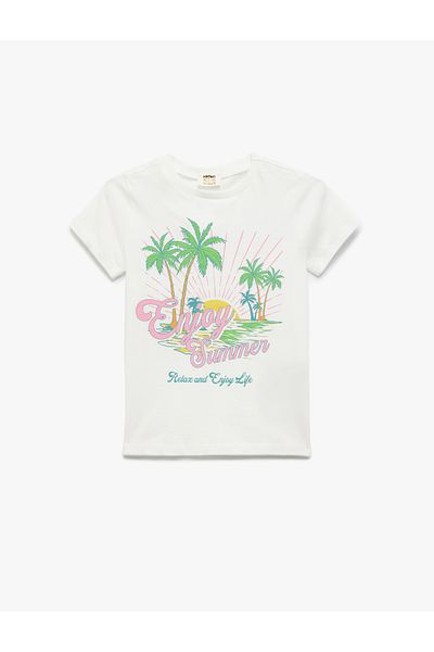 Koton Printed Cotton Short Sleeve Crew Neck T-Shirt