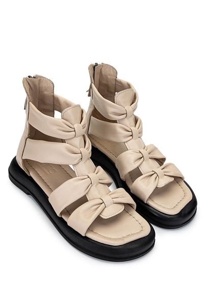Tamer Tanca Women's Genuine Leather Beige Flat Sandals