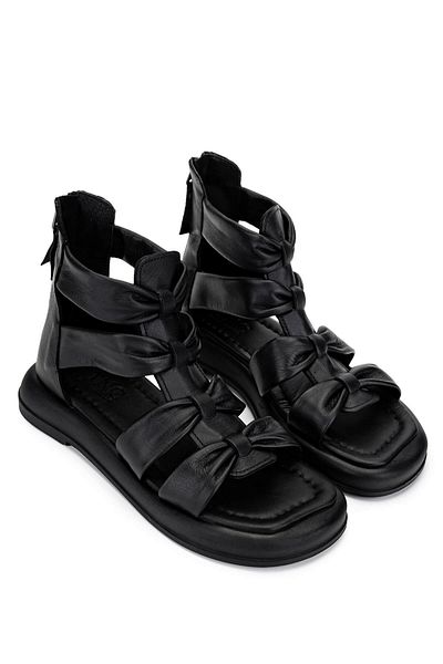Tamer Tanca Women's Genuine Leather Black Flat Sandals