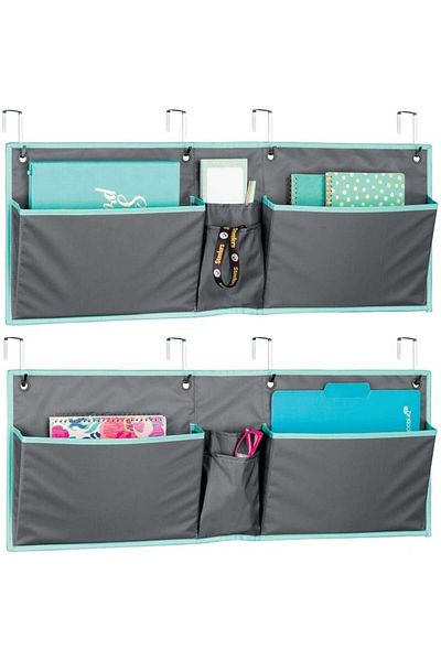 MDesign Hanging Organizer Set Of 2, Polyester, Gray/light Blue, 78.7 X 5.1 X 30.5 Cm