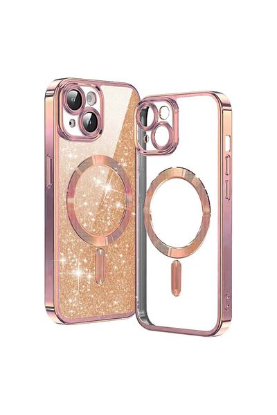 SKYDDAR INNOVATION Case for IPhone 13, Luxury Glitter Magsafe, Shockproof, Removable Back, Rose Gold, sticker set