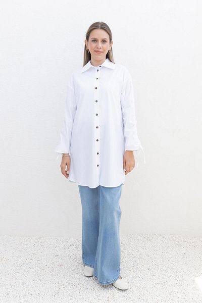 ALLDAY White-Sleeve Gathered Pocket Shirt