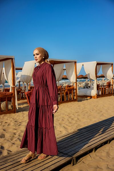 LOCCO Women's Collar Tie Vienna Dress Burgundy